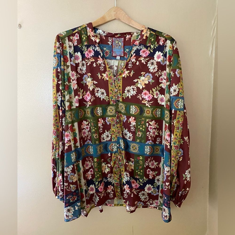 Johnny Was Laurie Milan Blouse print silk vintage boho plus size peasant Sz XXL - Picture 12 of 16